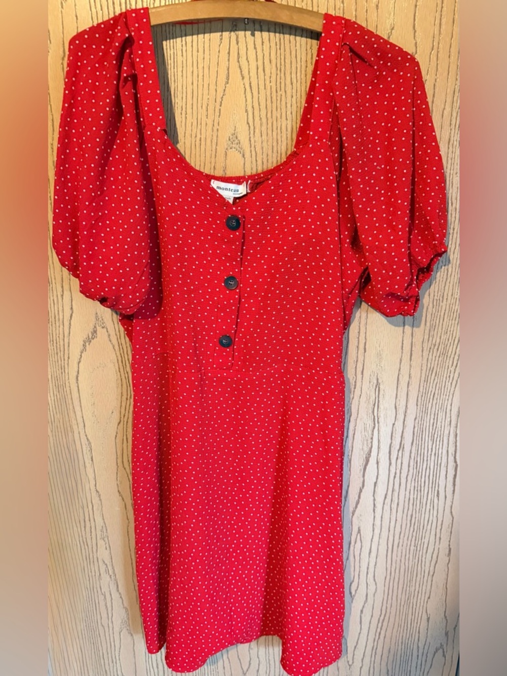 Monteau Red Polka Dot Button-Front Dress